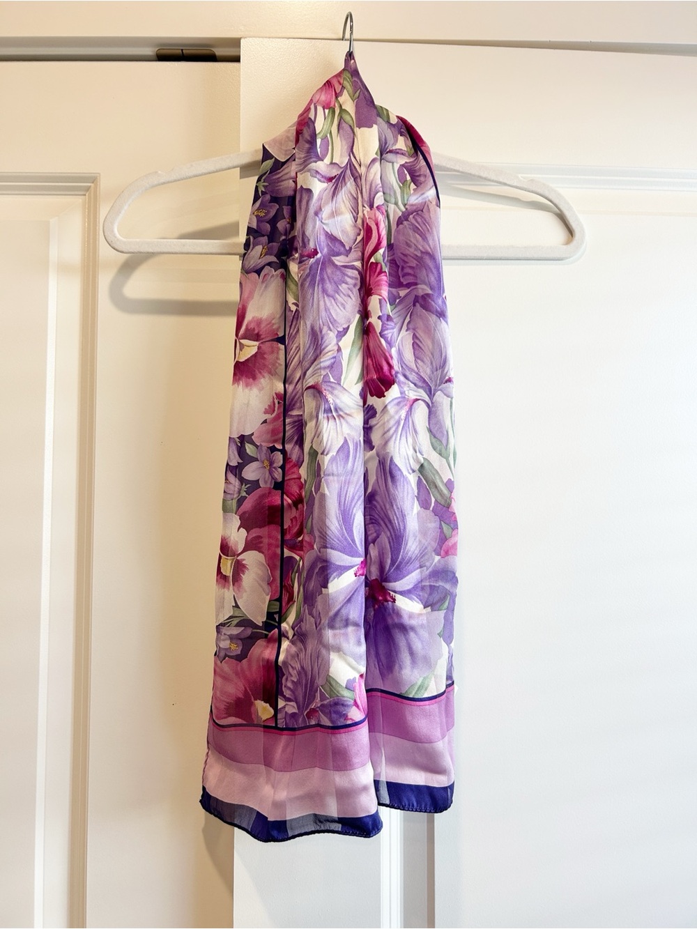 Vintage Oscar de la Renta silk scarf purple floral print scarf
